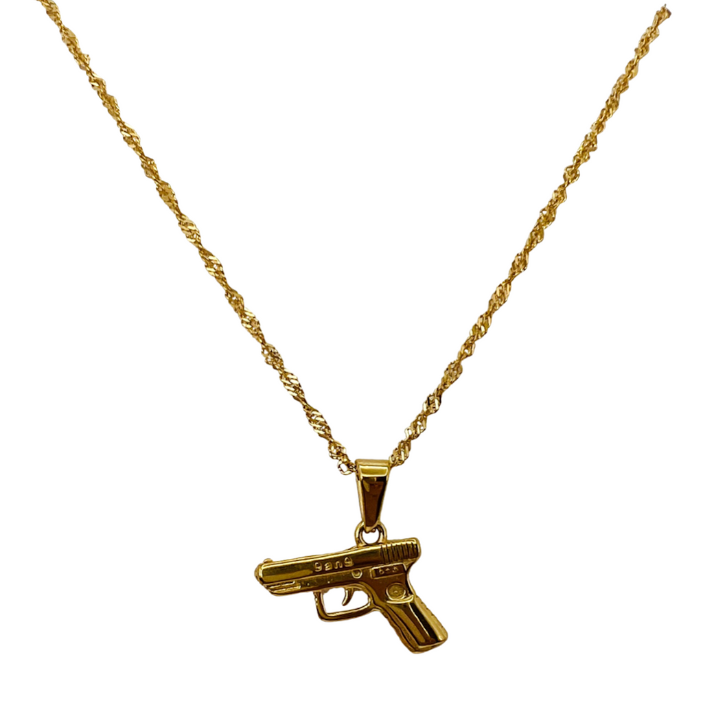 18k gold plated glock gun pendant necklace stainless steel waterproof