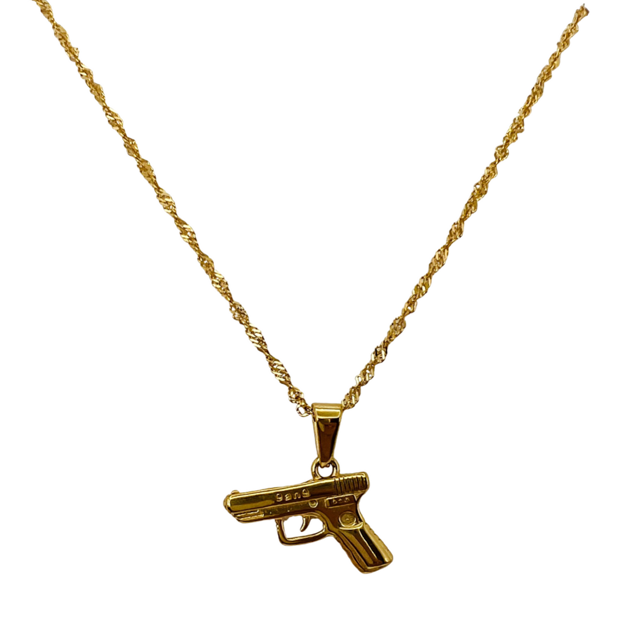Men Women 14k White Gold Finish Icy Gun Pistol Pendant Charm Rope Chain  Necklace | eBay