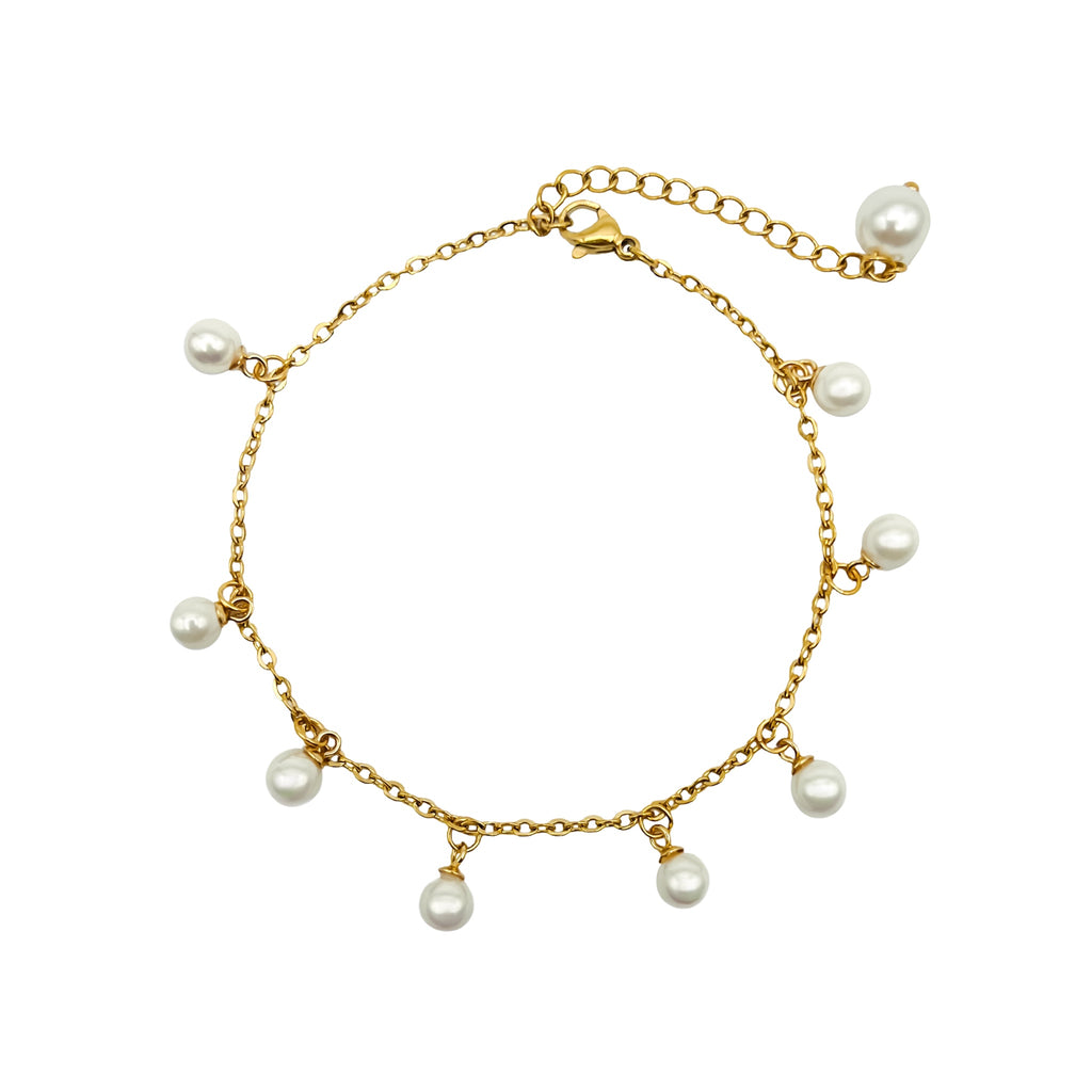 18k gold plated stainless steel pearl anklet waterproof