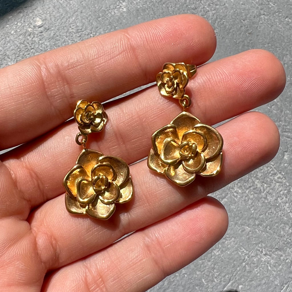 Vintage rose earrings hypoallergenic and waterproof 18k gold plated