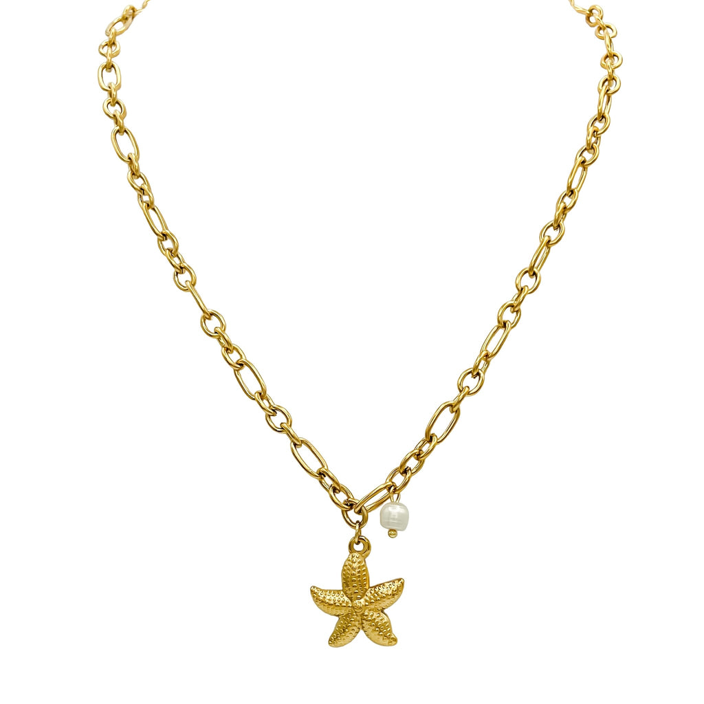 18k gold plated stainless steel starfish charm necklace waterproof