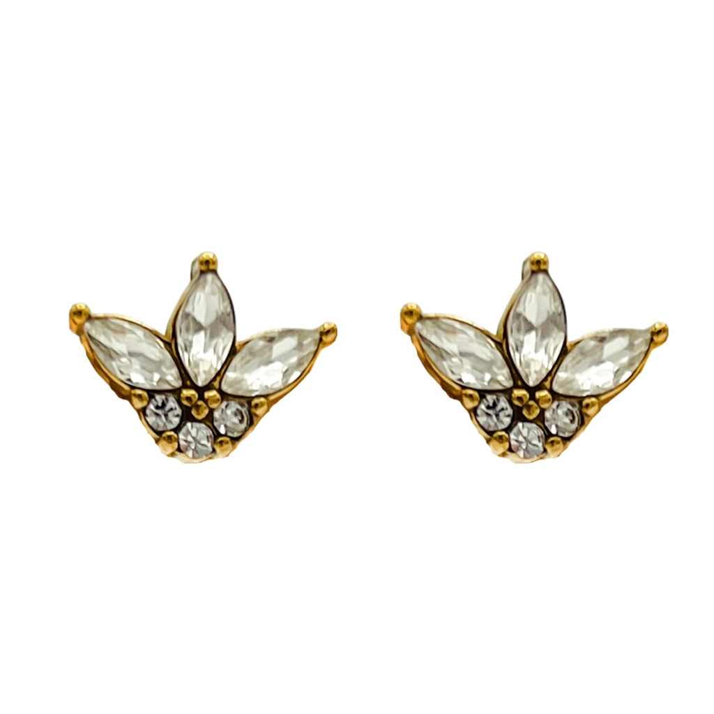 18k gold plated stainless steel stud earring cubic zirconia crown