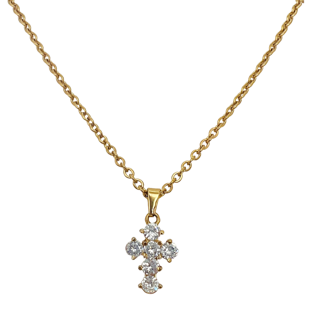 Small cubic zirconia cross necklace cubic zirconia 18k gold plated stainless steel