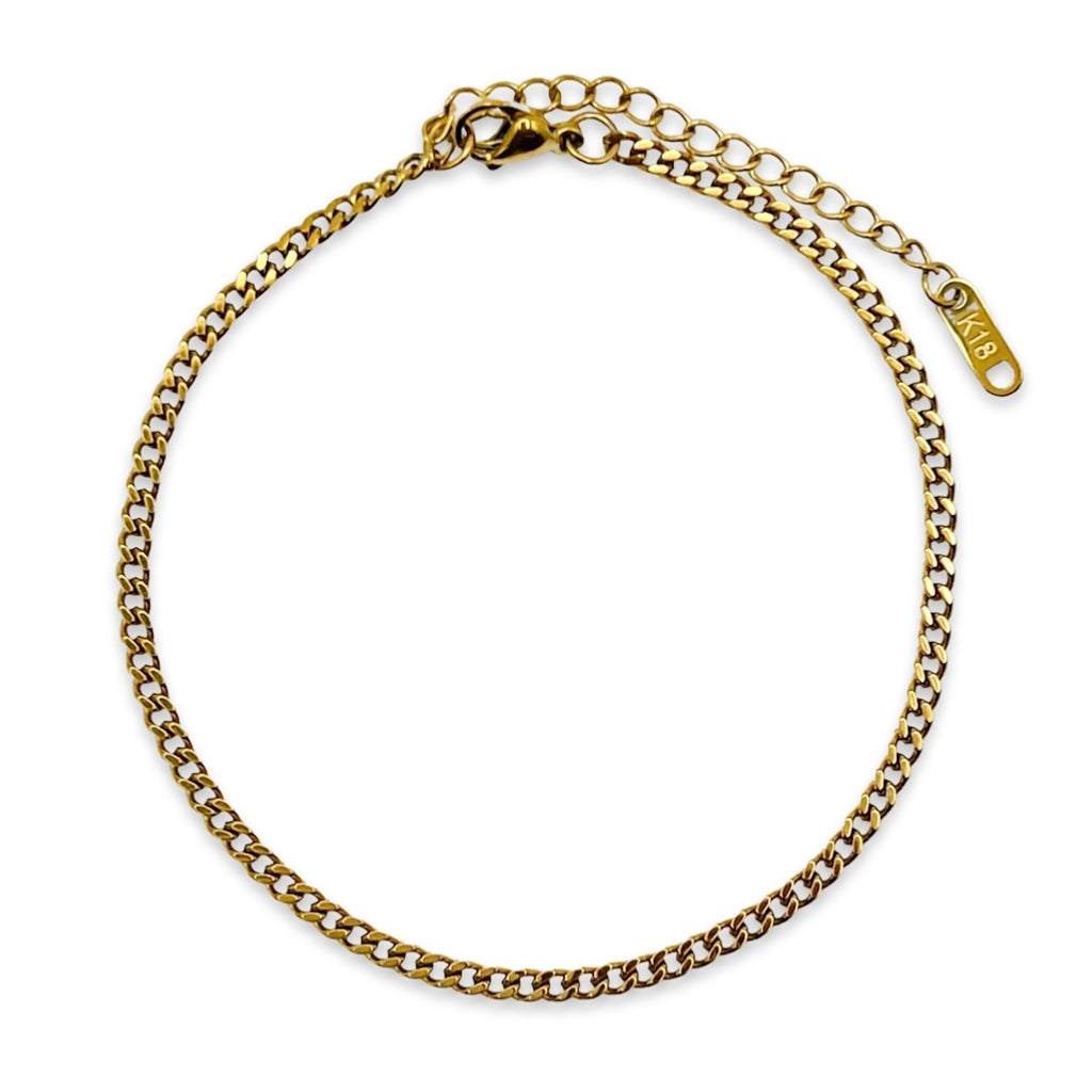 18k gold plated stainless steel Cuban link anklet waterproof (3mm)