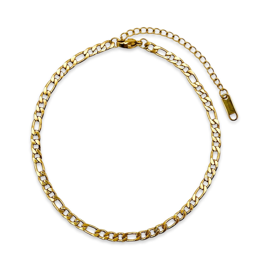 3mm figaro chain anklet 18k gold plated stainless steel waterproof