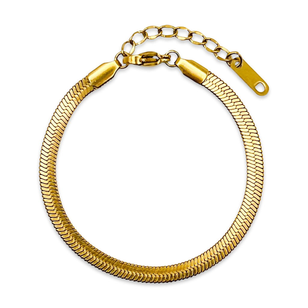 4mm Herringbone snake bracelet 18k gold plated stainless steel waterproof and tarnish resistant