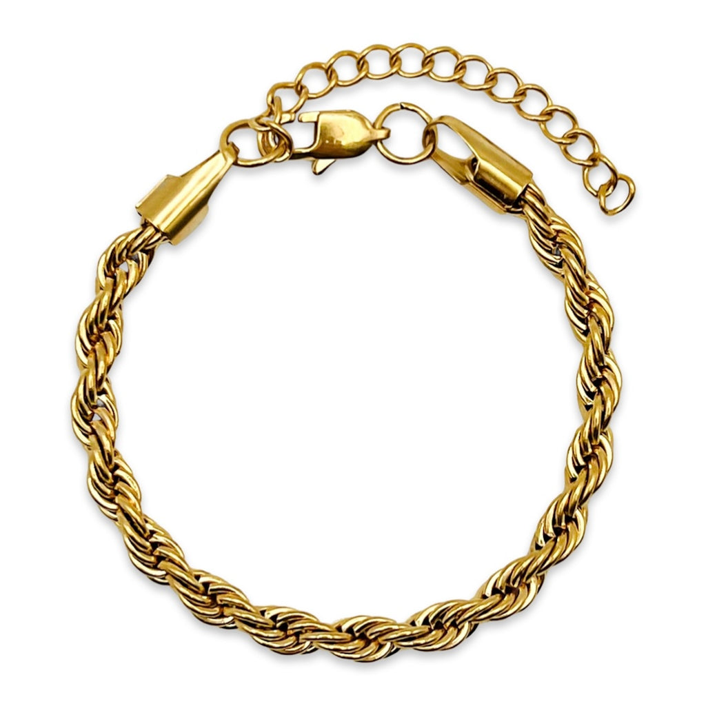 5mm rope chain bracelet 18k gold plated stainless steel waterproof