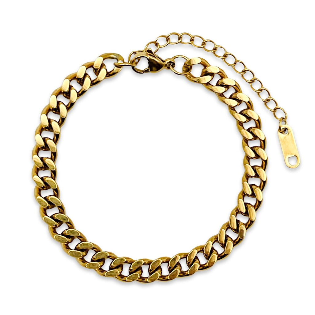 Cuban link chain bracelet 18k gold plated stainless steel waterproof and tarnish resistant