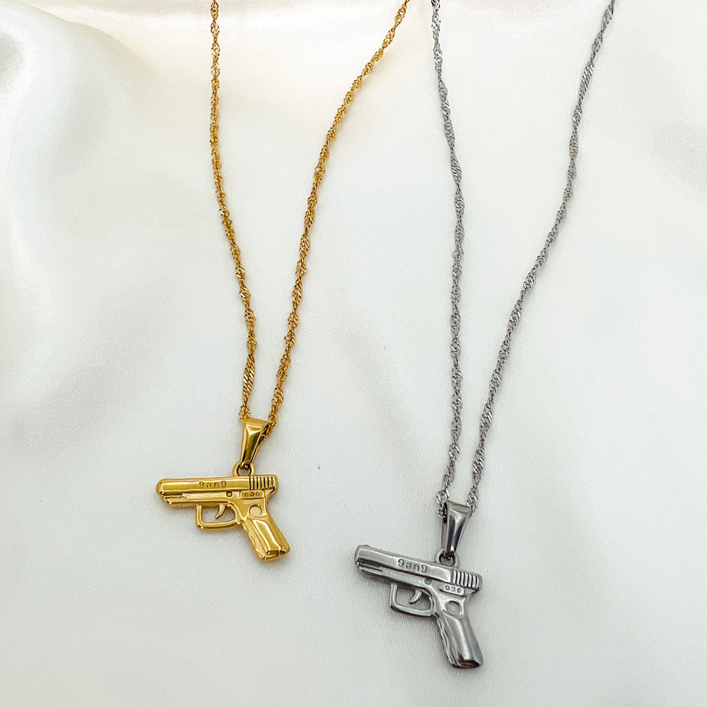 Gold and silver glock gun pendant necklace stainless steel waterproof
