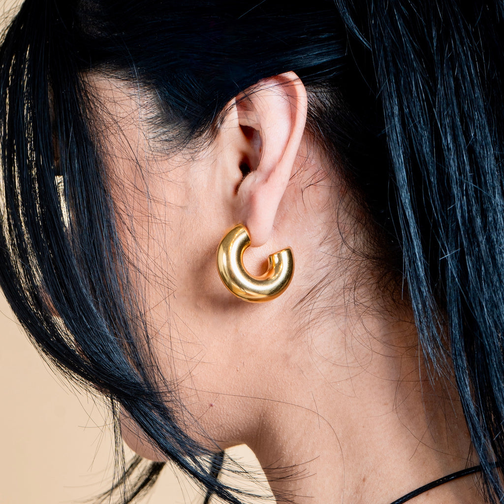 Tube hoop earring 18k gold plated stainless steel hypoallergenic