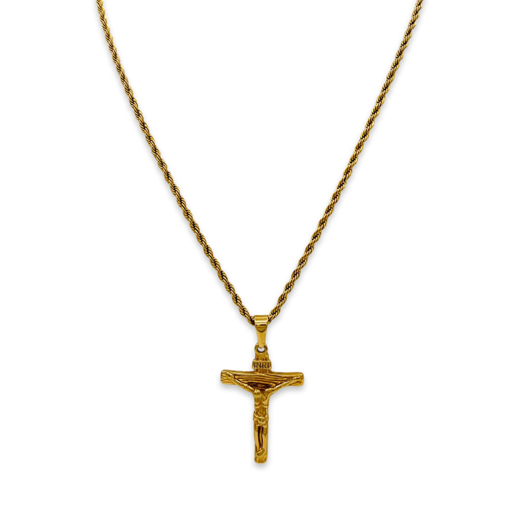 Oversized crucifix cross pendant necklace 18k gold plated stainless steel waterproof