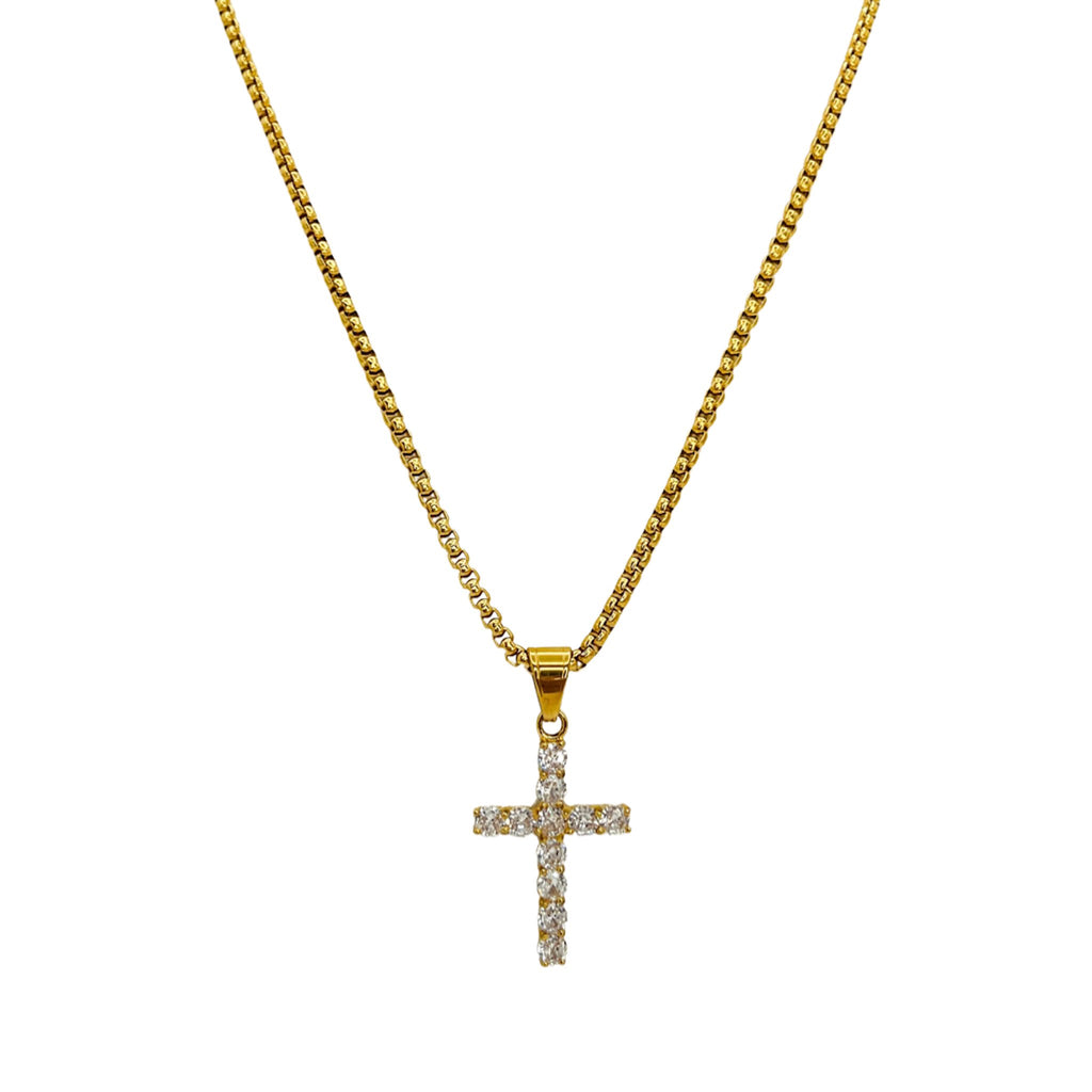 18k gold plated stainless steel cross pendant necklace cubic zirconia waterproof