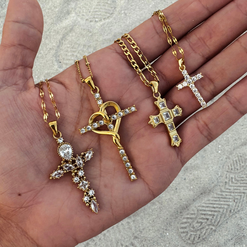 Mother Mary Heart Cross Pendant Necklace