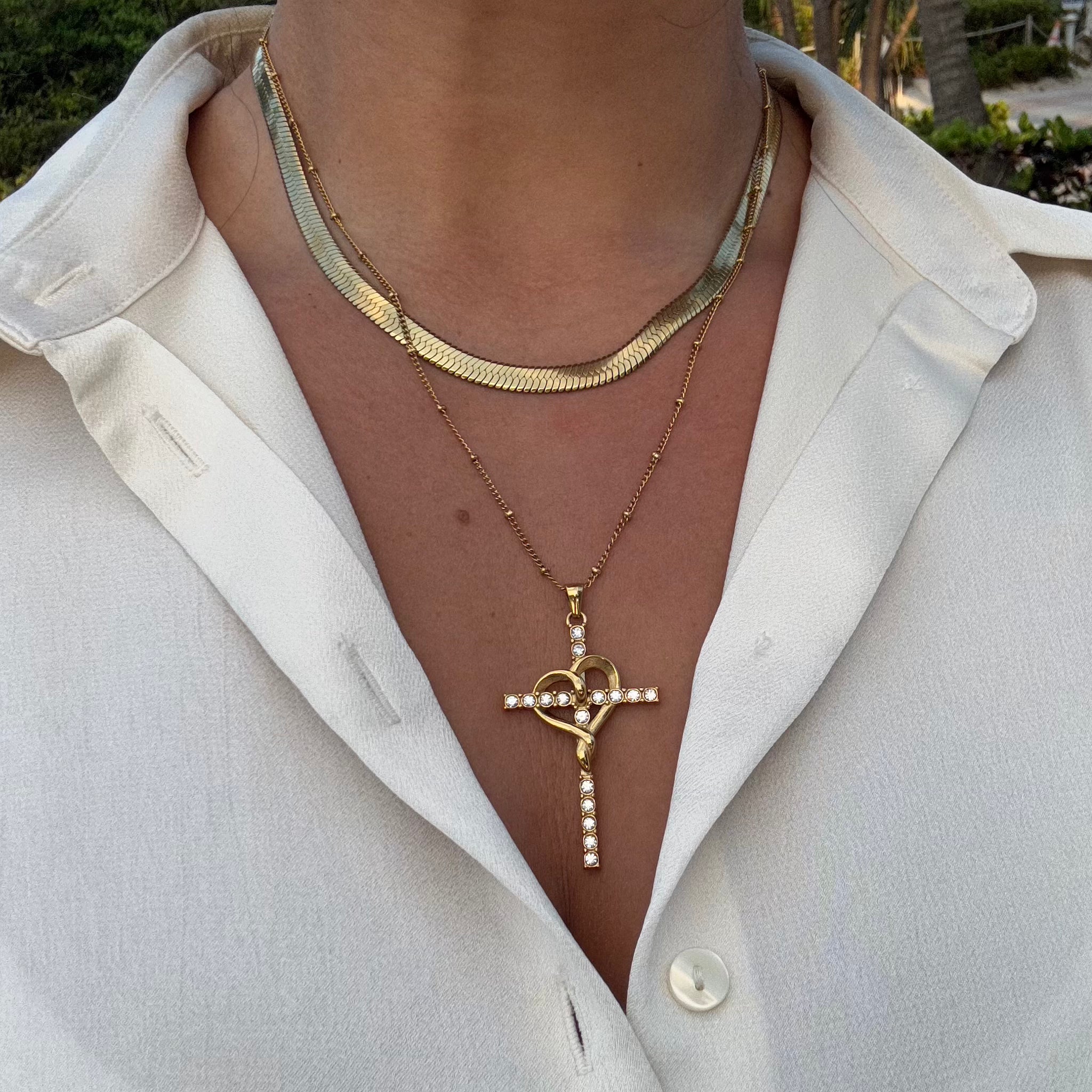 Mother Mary Heart Cross Pendant Necklace | Saint Jewelry