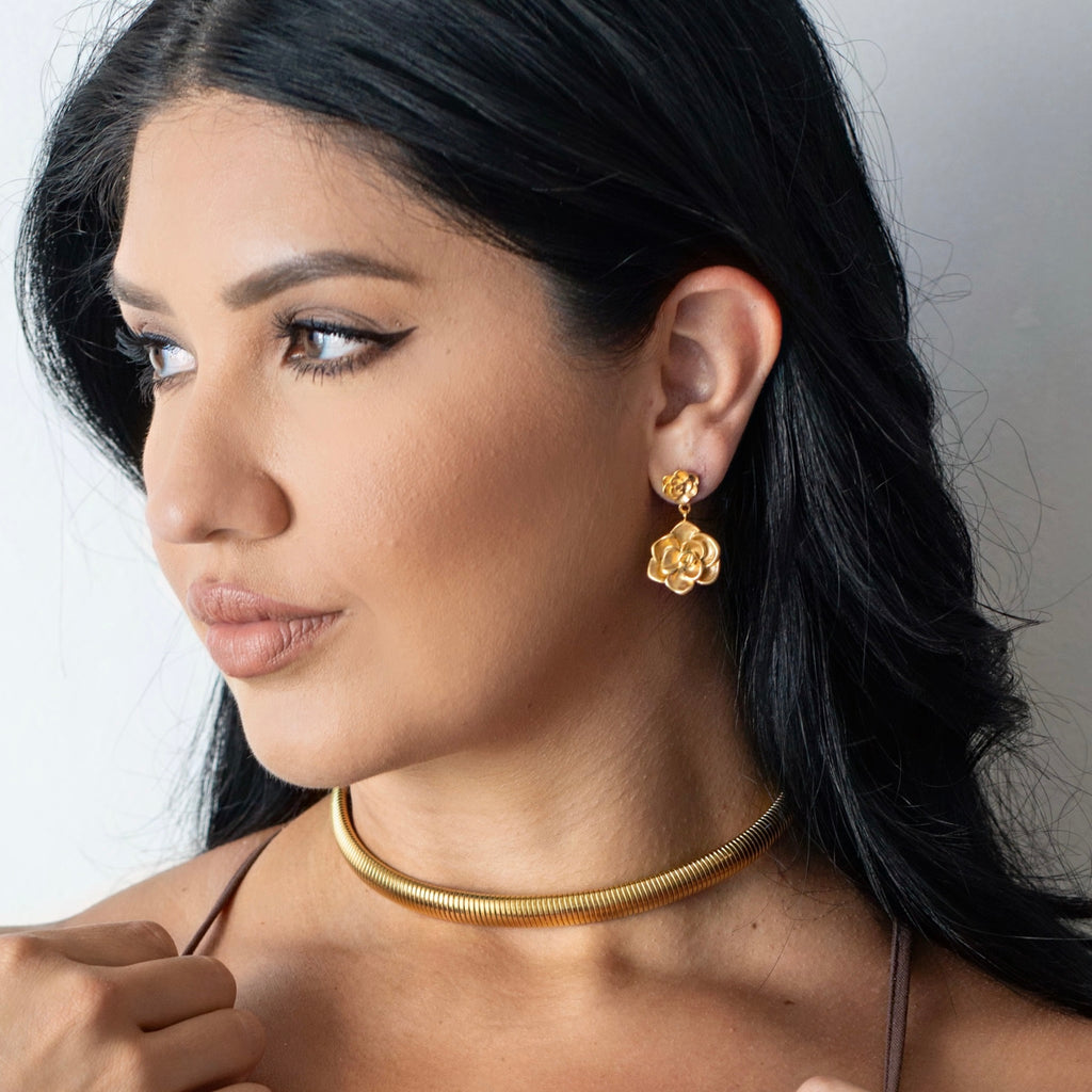 Hypoallergenic rose earrings 18k gold plated stainless steel