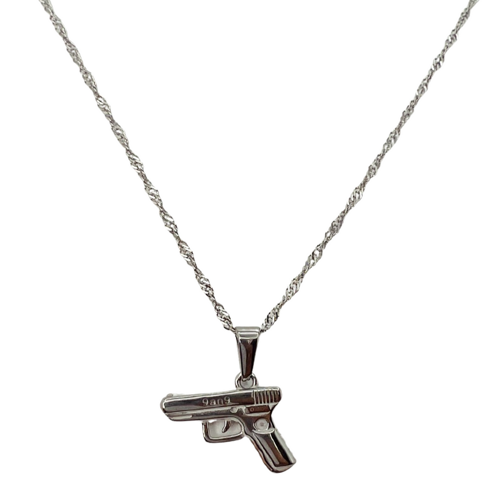 Stainless steel silver glock gun pendant necklace waterproof