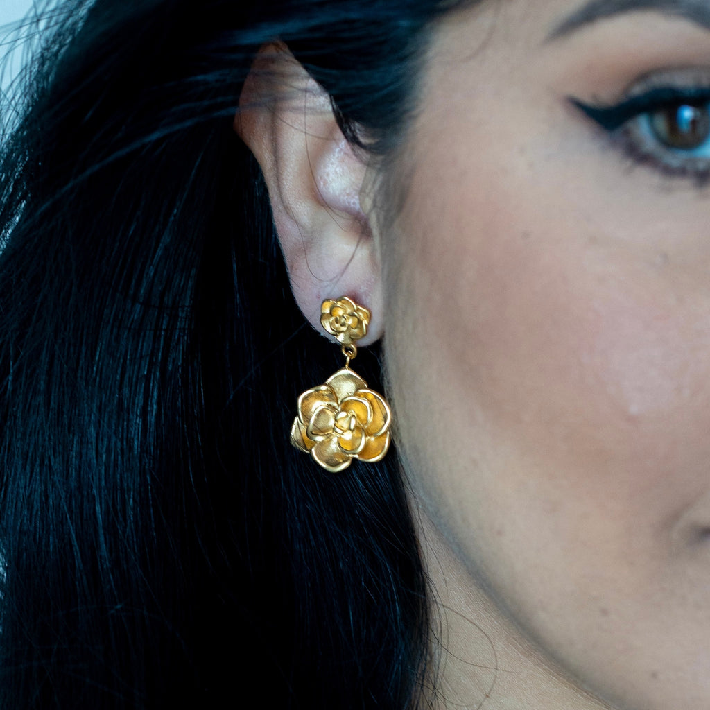 18k gold plated stainless steel flower vintage earrings hypoallergenic
