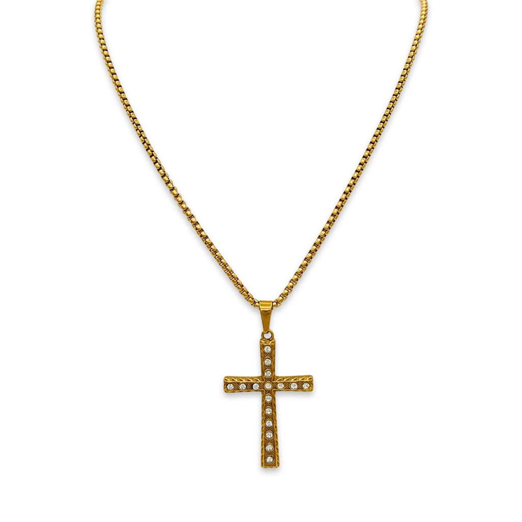 18k gold plated stainless steel cubic zirconia cross pendant necklace waterproof