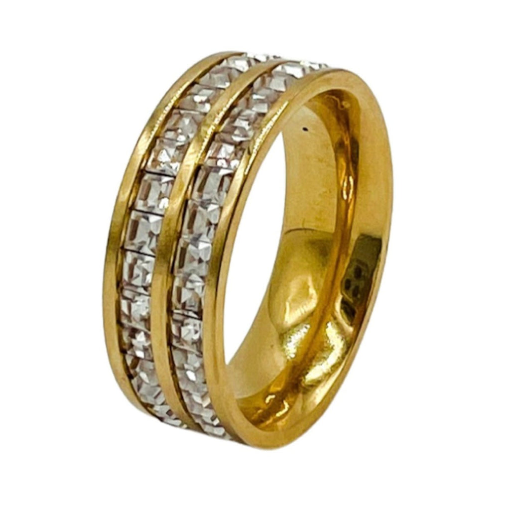18k Gold plated cubic zirconia double row wedding bang ring