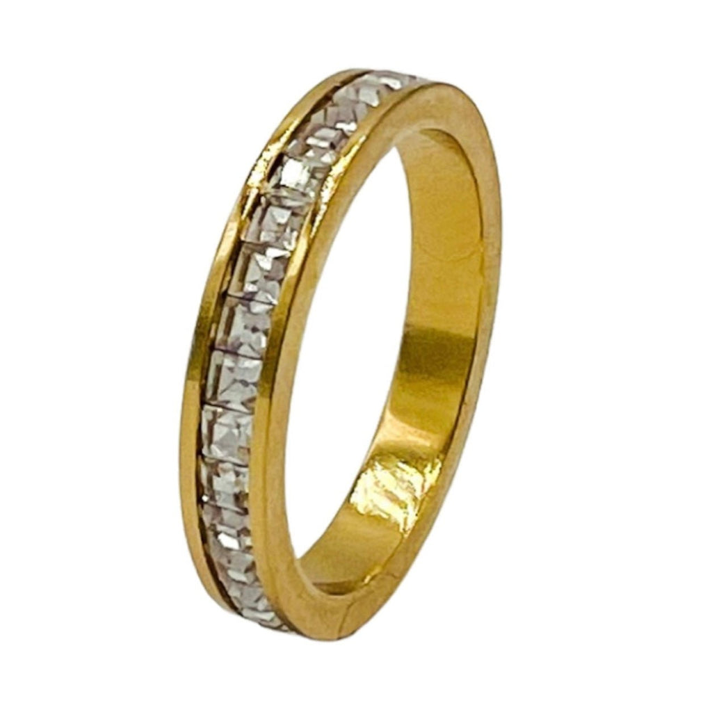 18k gold plated stainless steel cubic zirconia wedding band ring single row