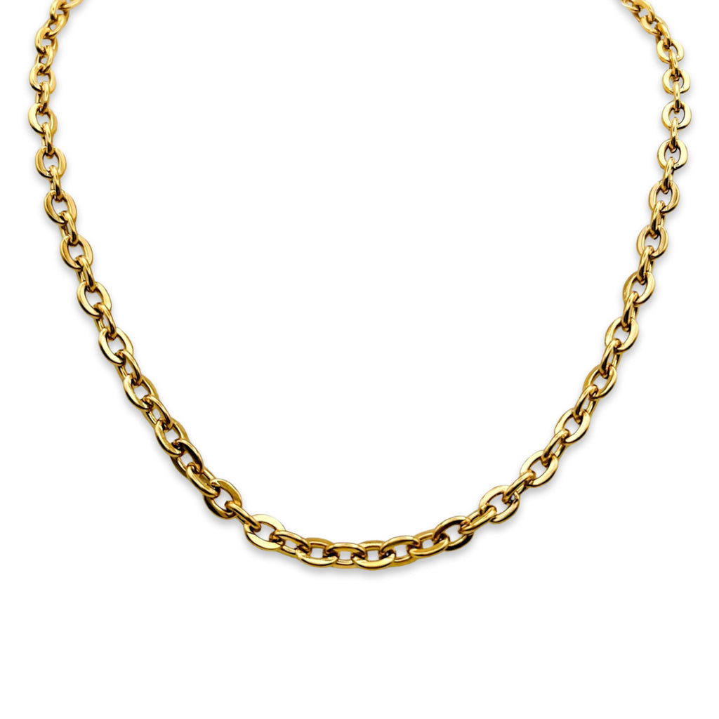 18k gold plated oval link chain necklace water and sweat-proof