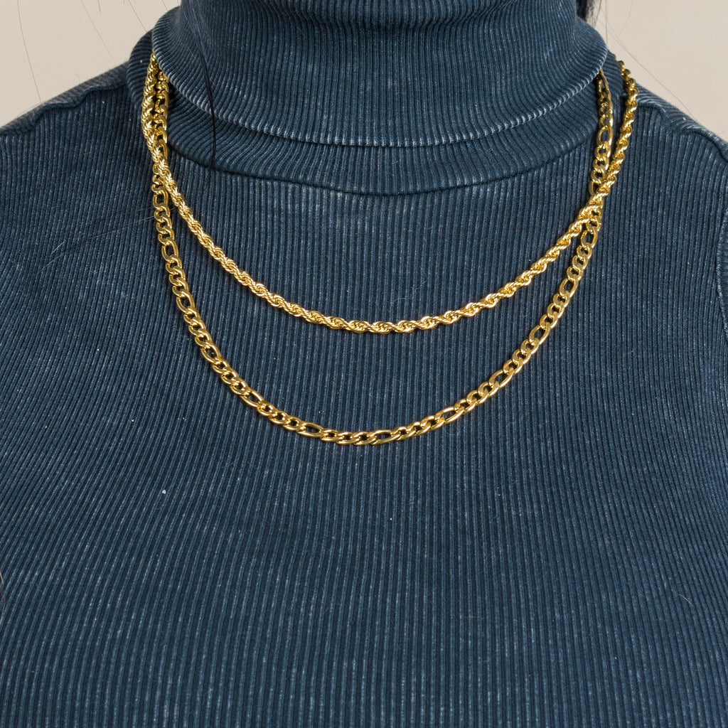 20-inch unisex Figaro chain necklace 18K gold plated water resistant