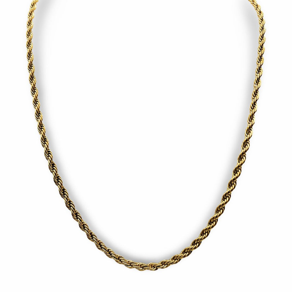 4mm twist rope chain necklace made of 18k gold plated stainless steel 20-inch