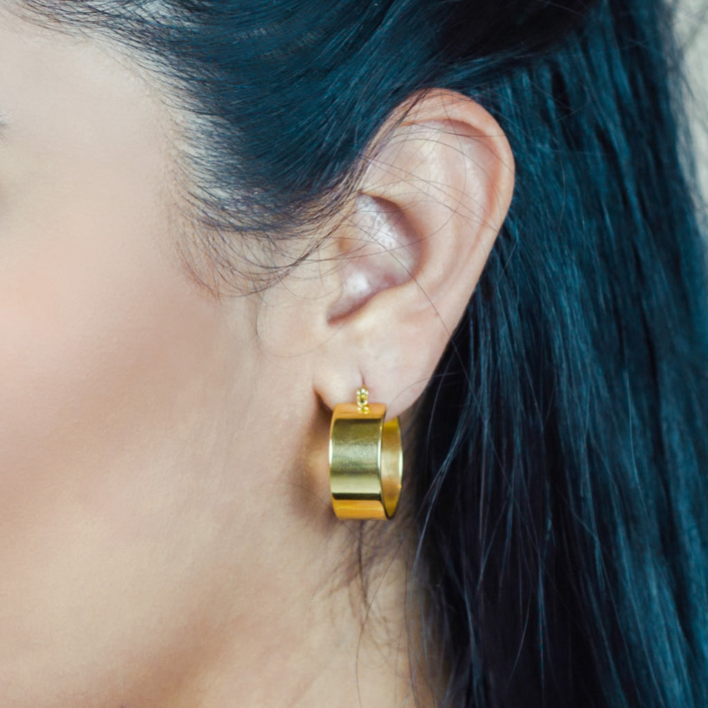 18K Gold Plated Stainless Steel Chunky Hoop Earrings (24mm)