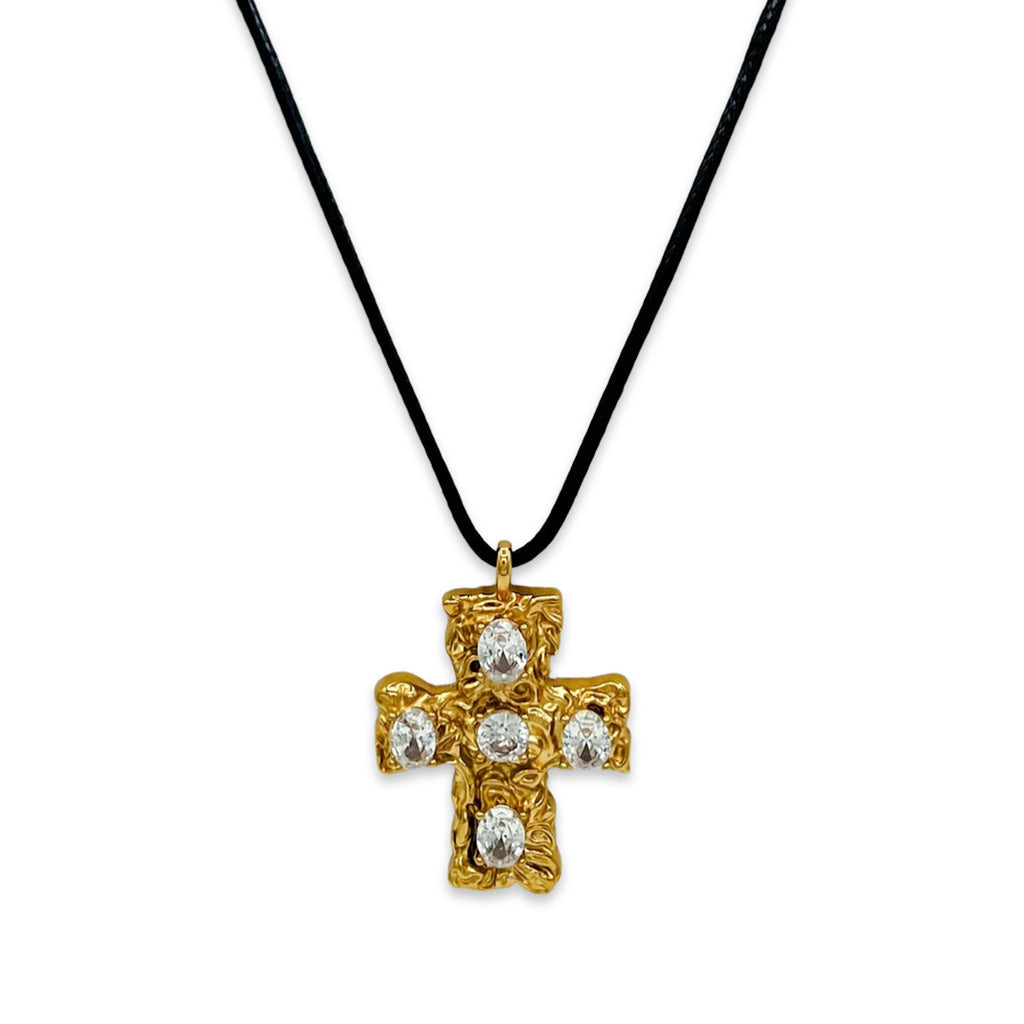 Vintage oversized cross necklace 18k gold plated water resistant