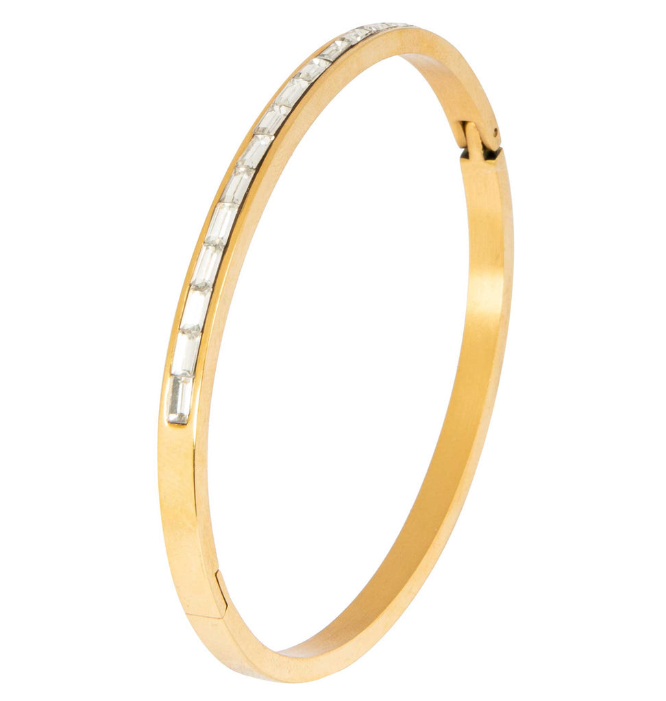 18K gold plated stainless steel bangle bracelet with cubic zirconia stones