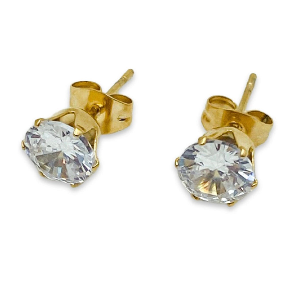 18K gold plated stainless steel cubic zirconia 7mm stud earrings