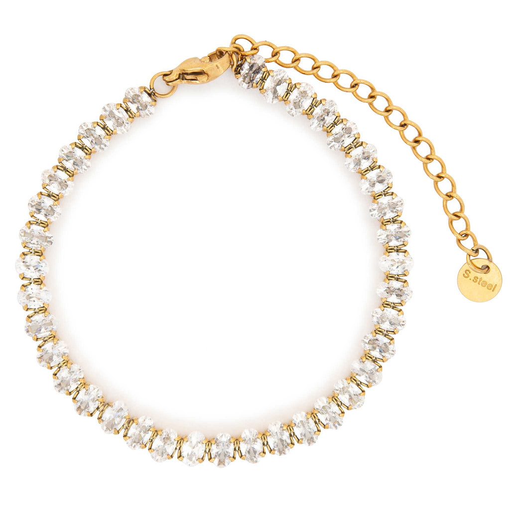 Cubic zirconia stainless steel 18k gold plated tennis bracelet