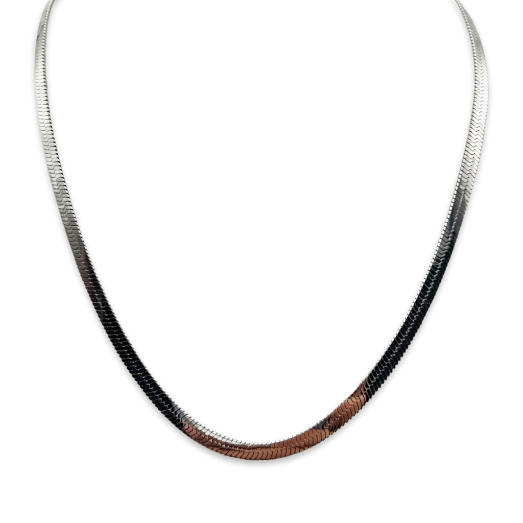 Silver plated stainless steel herringbone chain necklace 18-inch waterproof
