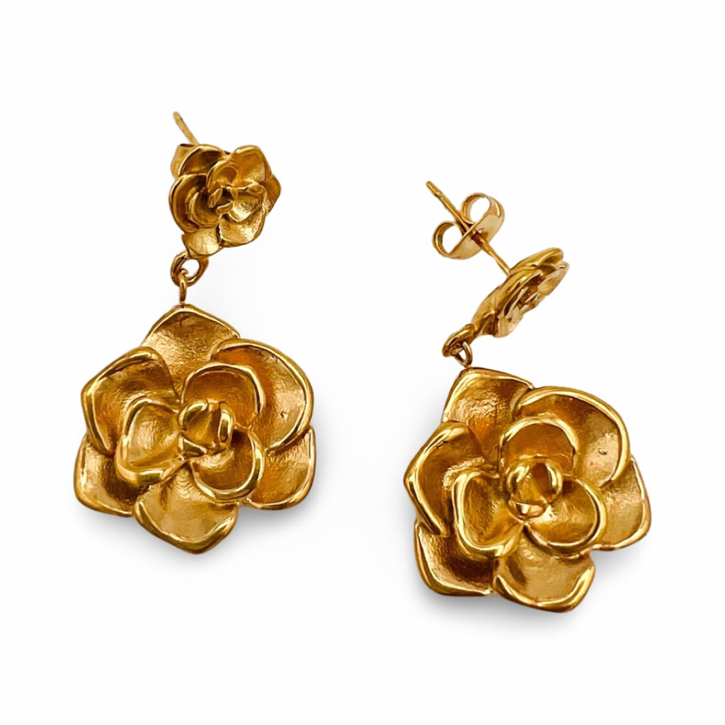 Vintage flower rose earrings made in 18k gold plated stainless steel waterproof