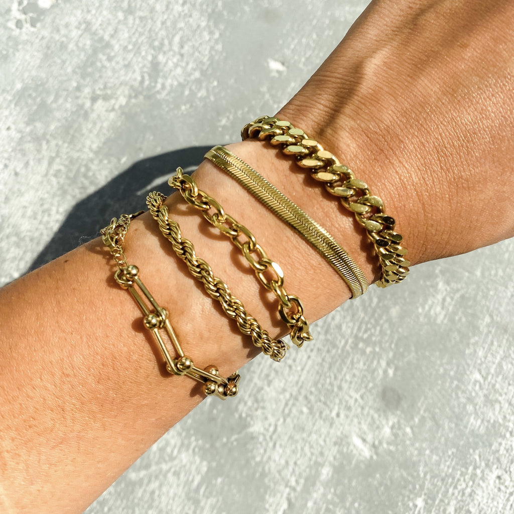 Women's gold plated herringbone snake bracelet
